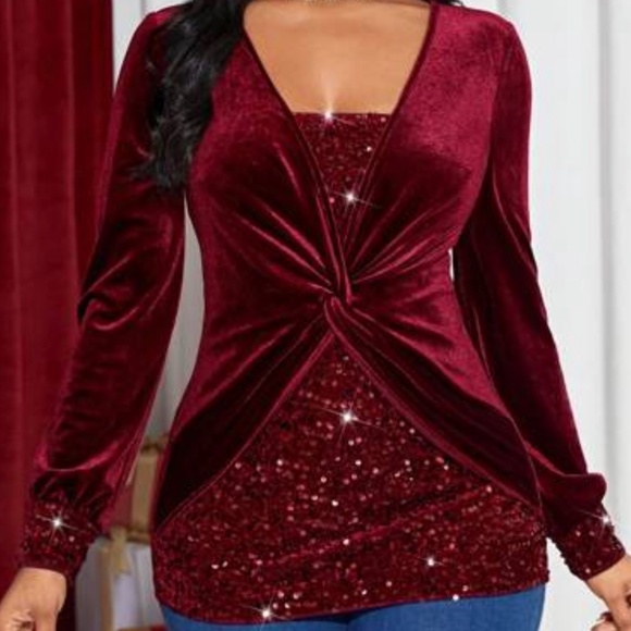 Twist front sequin panel velvet top - Picture 6 of 6